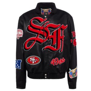 san-francisco-49ers-black-leather-jacket-front