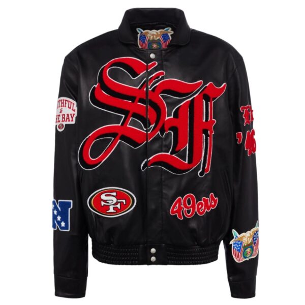san-francisco-49ers-black-leather-jacket-front